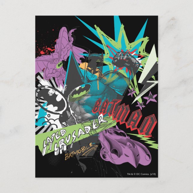 Cartão Postal Colagem de Neon Crusader com Capa Batman (Frente)