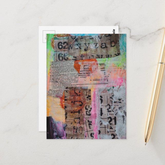 Cartão Postal Colagem de números e letras grunge abstratos (Frente/Verso In Situ)