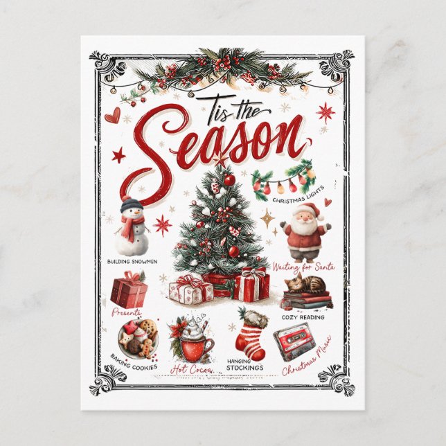 Cartão Postal Colagem de Palavras de Natal (Frente)