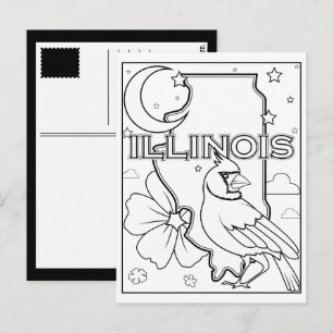 Cartão Postal colagem de pássaros de forma de Illinois