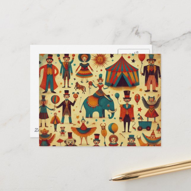 Cartão Postal Colagem de Pessoas do Circo Antigo (Frente/Verso In Situ)