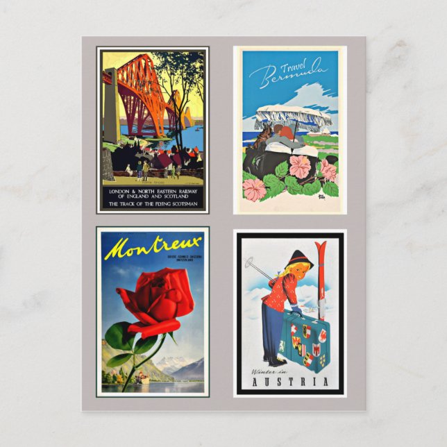 Cartão Postal Colagem de posters de Viagens vintage (Frente)