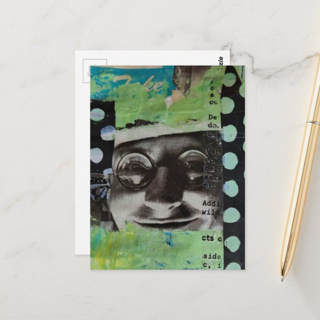 Cartão Postal Colagem de Rosto Preto e Branco com Bolinhas (Frente/Verso In Situ)
