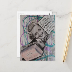 Cartão Postal Colagem de Sabonete Toalete de Mulher Bonita