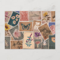 Colagem de Selos Postais de Flores e Natureza Anti