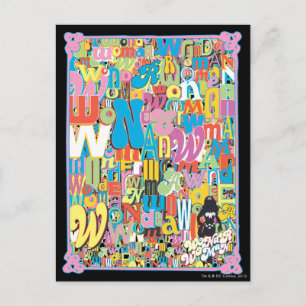 Cartão Postal Colagem de Texto da Mulher Maravilha