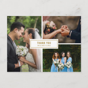 Cartão Postal Colagem de Três Fotos de Casamento Agradecimento
