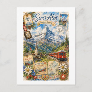 Cartão Postal Colagem de Viagem Vintage dos Alpes Suíços