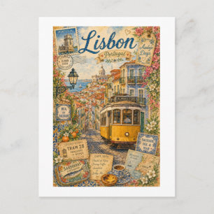 Cartão Postal Colagem de Viagem Vintage Lisboa Portugal