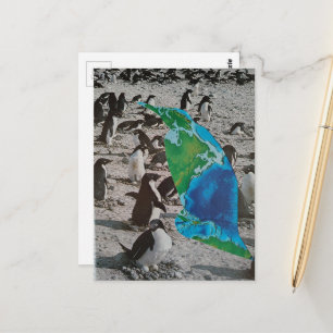 Cartão Postal Colagem de vida selvagem de pinguins