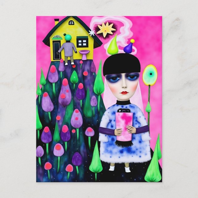 Cartão Postal Colagem Diversa de Mídia Mista Divertida e Colorid (Frente)