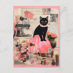 Cartão Postal Colagem do colar preto de gatos retrorreflectores