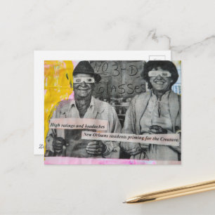 Cartão Postal Colagem do Homem e Mulher Retro Tolo em Óculos 3D