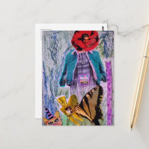 Cartão Postal Colagem Floral Feminina Relaxada Mídia Mista