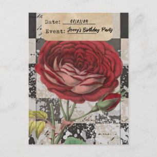 Cartão Postal Colagem Floral Vintage para Festa de Aniversário S