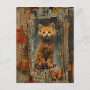 Cartão Postal Colagem Ginger Kitten bonito