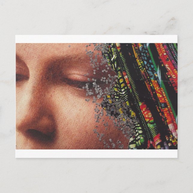 Cartão Postal Colagem lunática da arte da mulher (Frente)