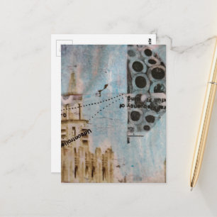 Cartão Postal Colagem Mista Abstrata de Edifício Único
