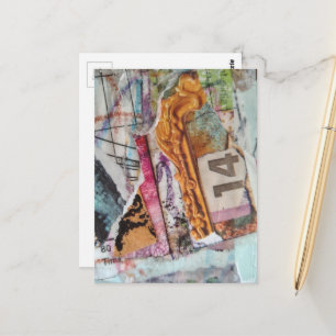 Cartão Postal colagem mista abstrata única Tempo 14
