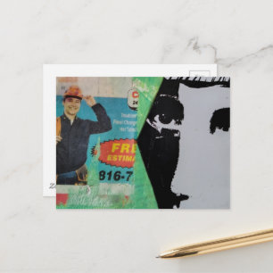 Cartão Postal Colagem Mista Aleatória Homem Trabalhador e uma Fa