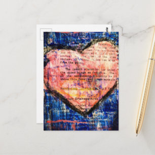 Cartão Postal Colagem Mista Coração Rosa em Azul