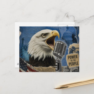 Cartão Postal Colagem Mista de Águia Americana Patriótica