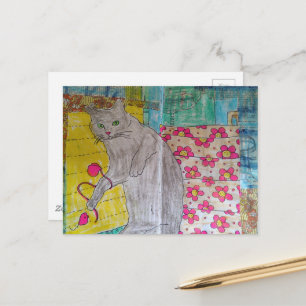Cartão Postal Colagem mista de gatinho cinza fofo