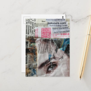 Cartão Postal Colagem Mista de Meios Abstratos de Rosto e Contas