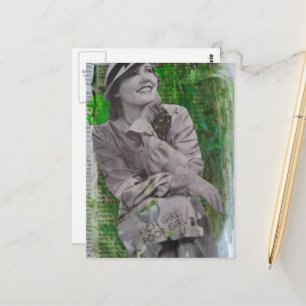 Cartão Postal colagem mista de menina rica pobre vintage mulher