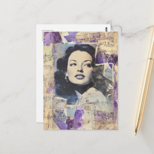 Cartão Postal Colagem Mista de Mulher Vintage
