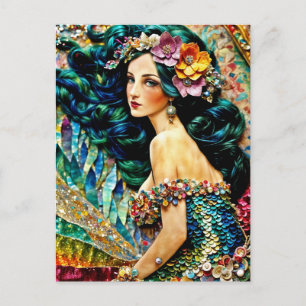 Cartão Postal Colagem mista de sereia