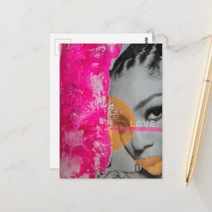 Cartão Postal Colagem Mista Senhora do Amor em Neon Abstrato