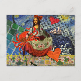 Cartão Postal Colagem Noite Estrelada da Mona Lisa: Surrealismo