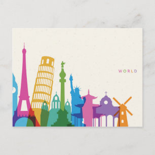 Cartão Postal Colagem Pastel de Monumentos Mundiais
