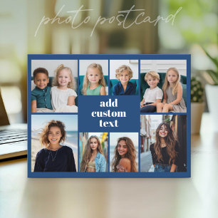 Cartão Postal Colagem Personalizada 8 Fotos - azul com texto bra