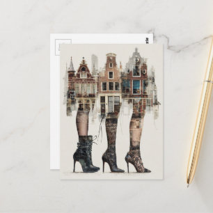 Cartão Postal Colagem Retro Casas Com Pernas