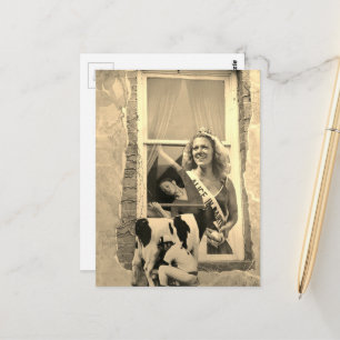 Cartão Postal Colagem Retro Princesa Laticínios Sepia