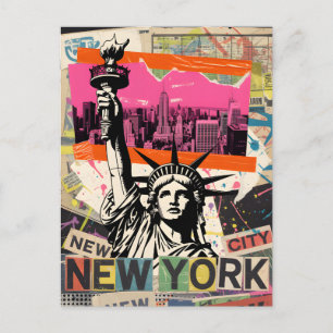 Cartão Postal Colagem Retro Punk da Estátua da Liberdade da Cida