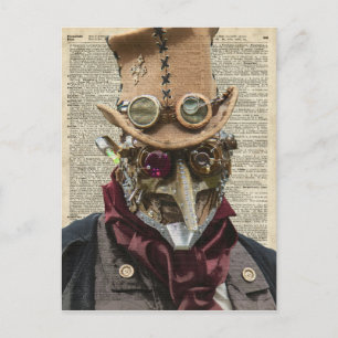 Cartão Postal Colagem Robô Steampunk Sobre a Antiga Página de 