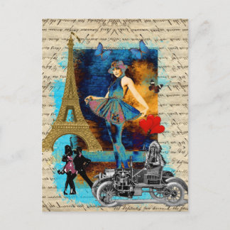 Cartão Postal Colagem Romântica em Paris