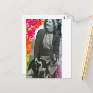 Cartão Postal Colagem Senhora com Dois Cães