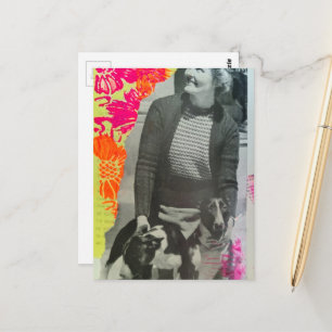 Cartão Postal Colagem Senhora com Dois Cães