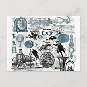 Cartão Postal Colagem Steampunk Colorida