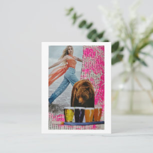 Cartão Postal colagem surreal Ela Escolheu o Urso