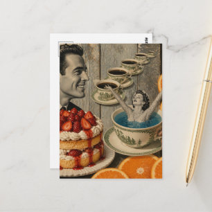 Cartão Postal Colagem Surreal Pensamentos Doces Café Mulher Nada