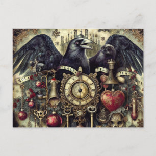 Cartão Postal Colagem Surreal Steampunk Raven Poe