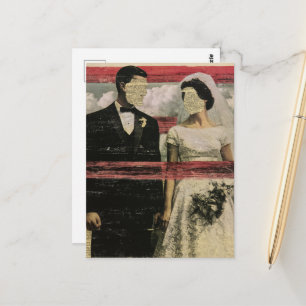 Cartão Postal Colagem Surrealista de Noiva e Noivo Sem Rostos