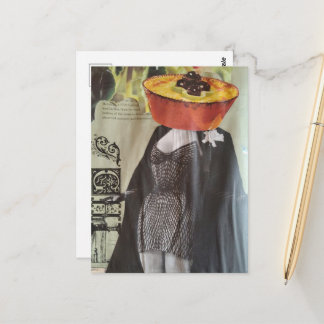 Cartão Postal Colagem Surrealista de Senhora da Moda com Cabeça