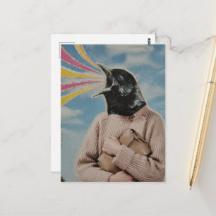 Cartão Postal Colagem Surrealista de Tordo Cantante