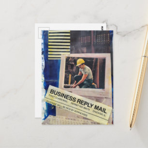 Cartão Postal Colagem Surrealista do Homem Trabalhando